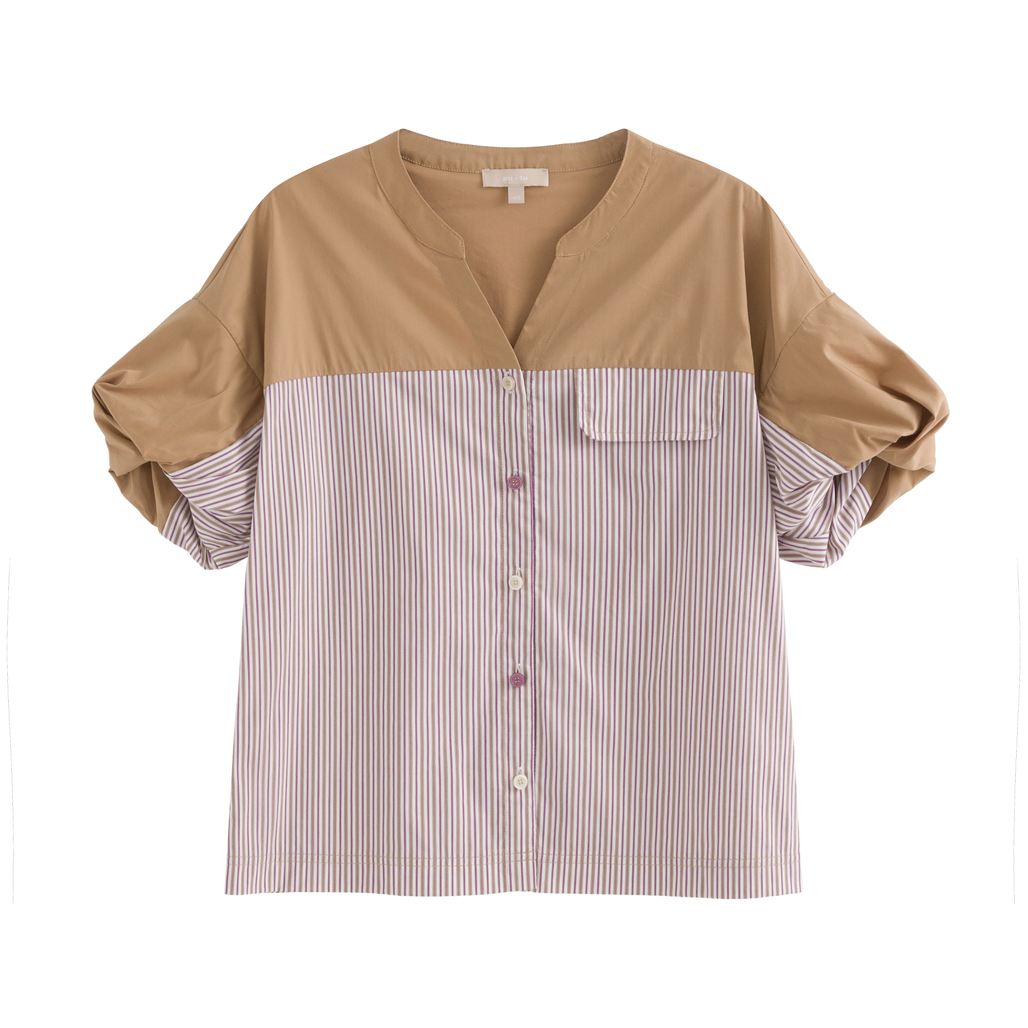 mi-tu 條紋拼色恤衫
