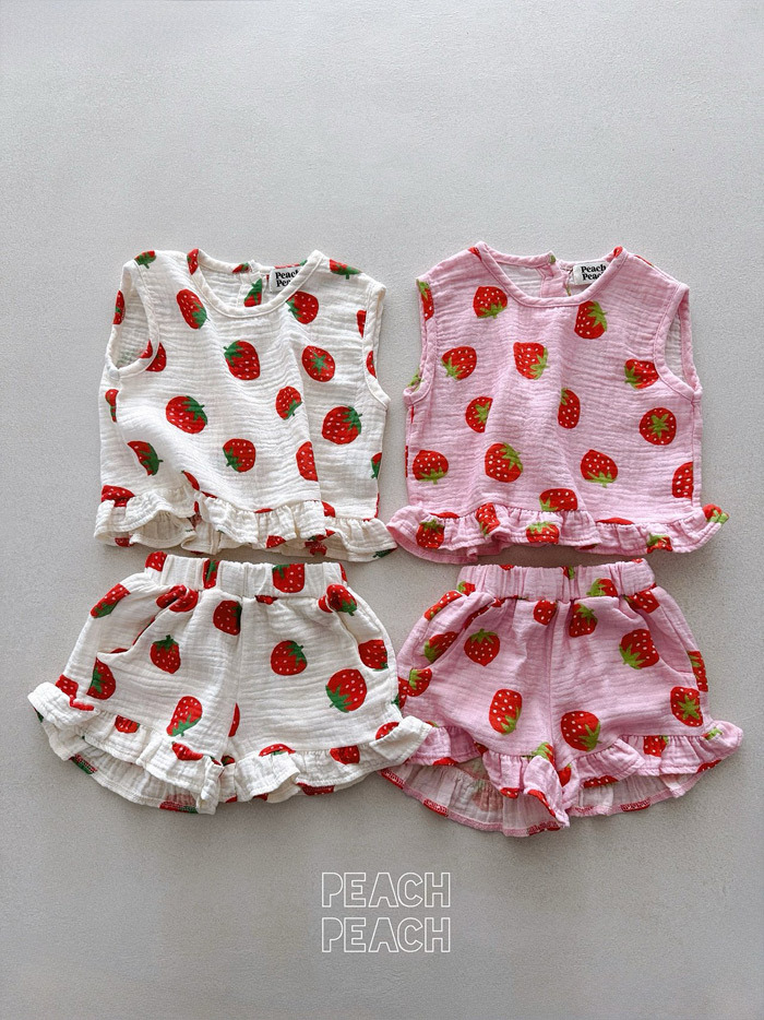 正韓夏PEACHPEACH 兩色花邊草莓上衣
