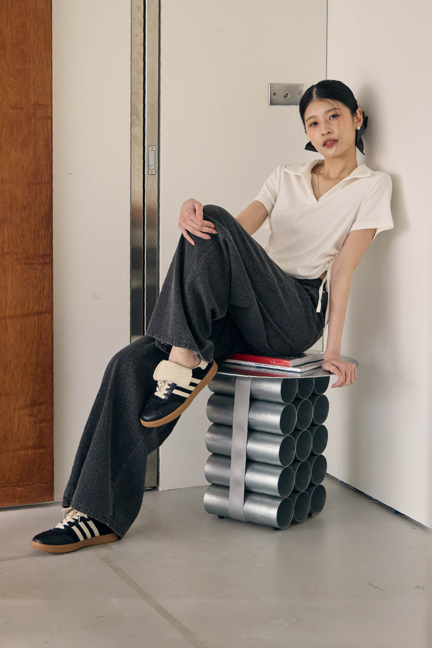 高腰豹紋牛仔寬褲