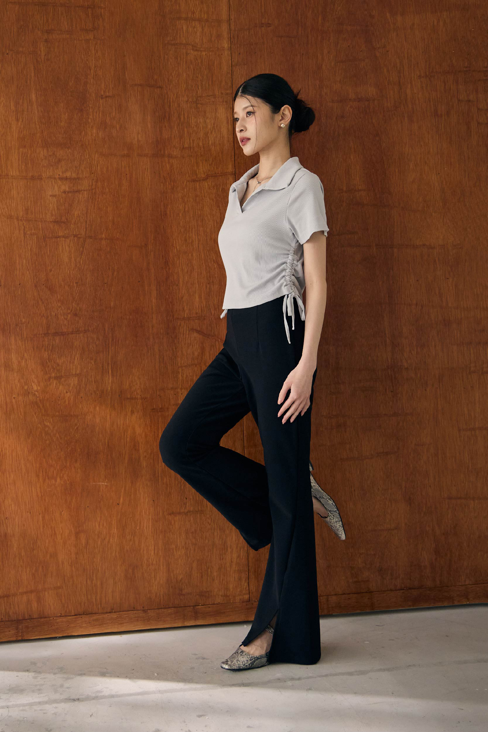 立體修飾開衩喇叭褲