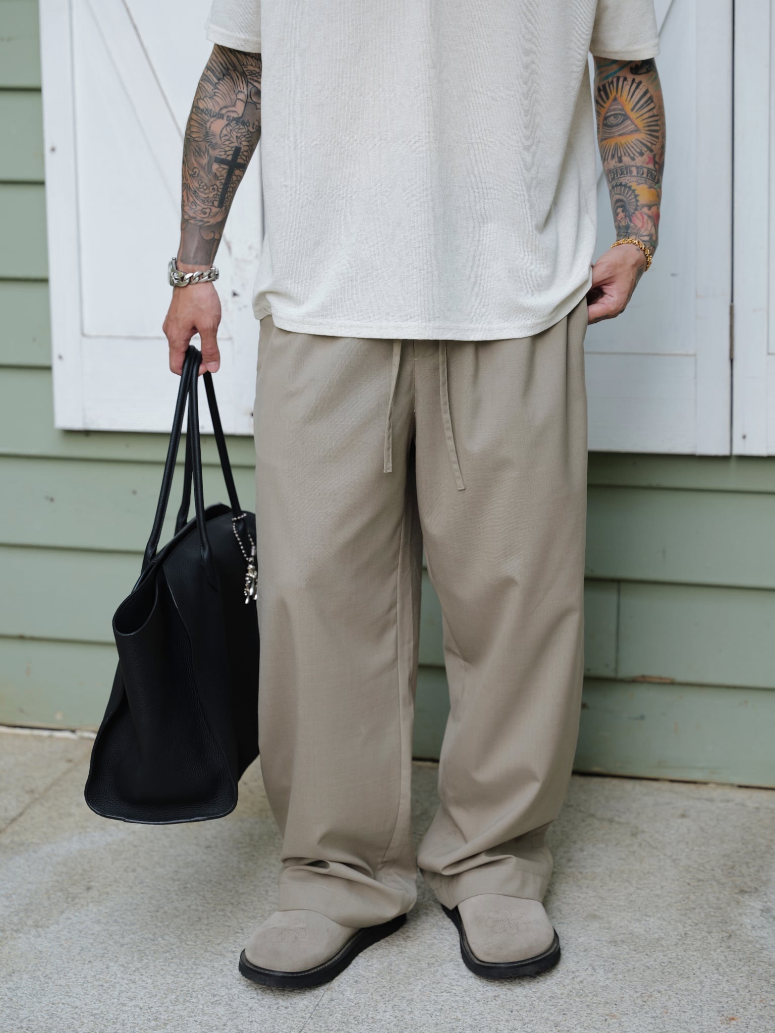 #預購 UNBENT 26SS 可機洗 進口羊毛 垂感輕薄 長抽繩 直筒休閒西裝褲 兩色