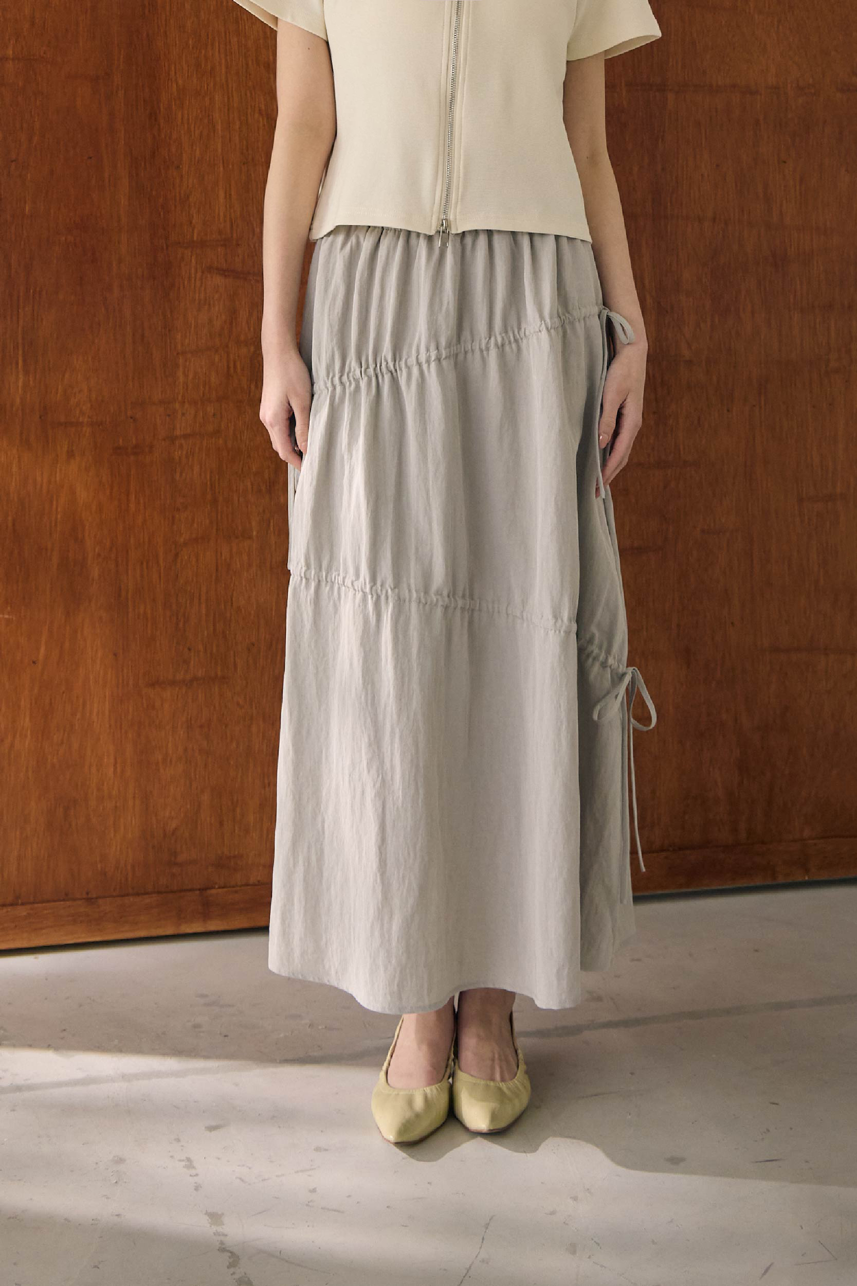 腰鬆緊造型側綁帶長裙