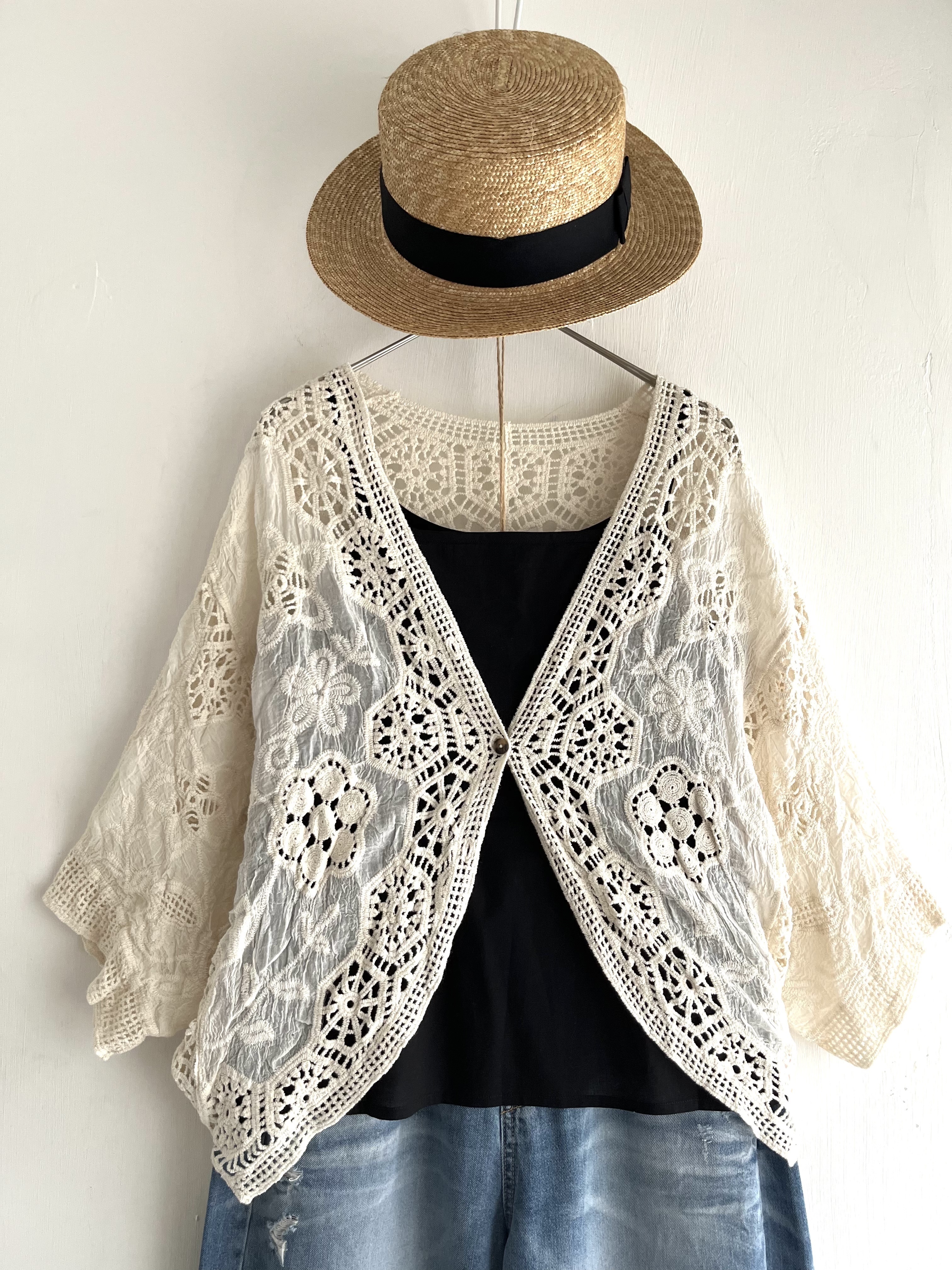 SILENT WORTH米色刺繡拼鈎花外套