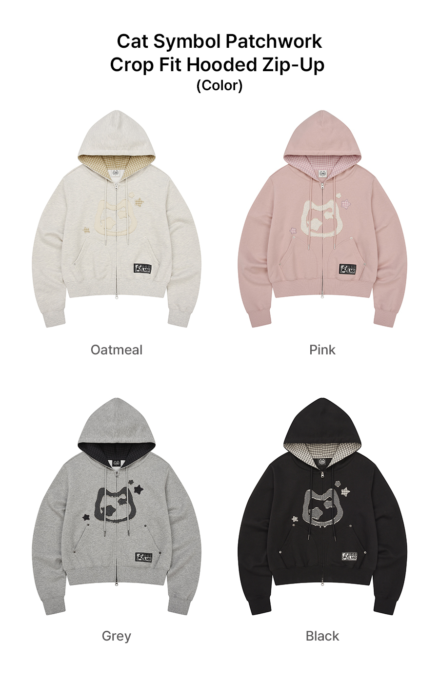 【直播】LMR LX041353 貓咪圖案拼接短款連帽拉鏈外套(BQQZPAS104)