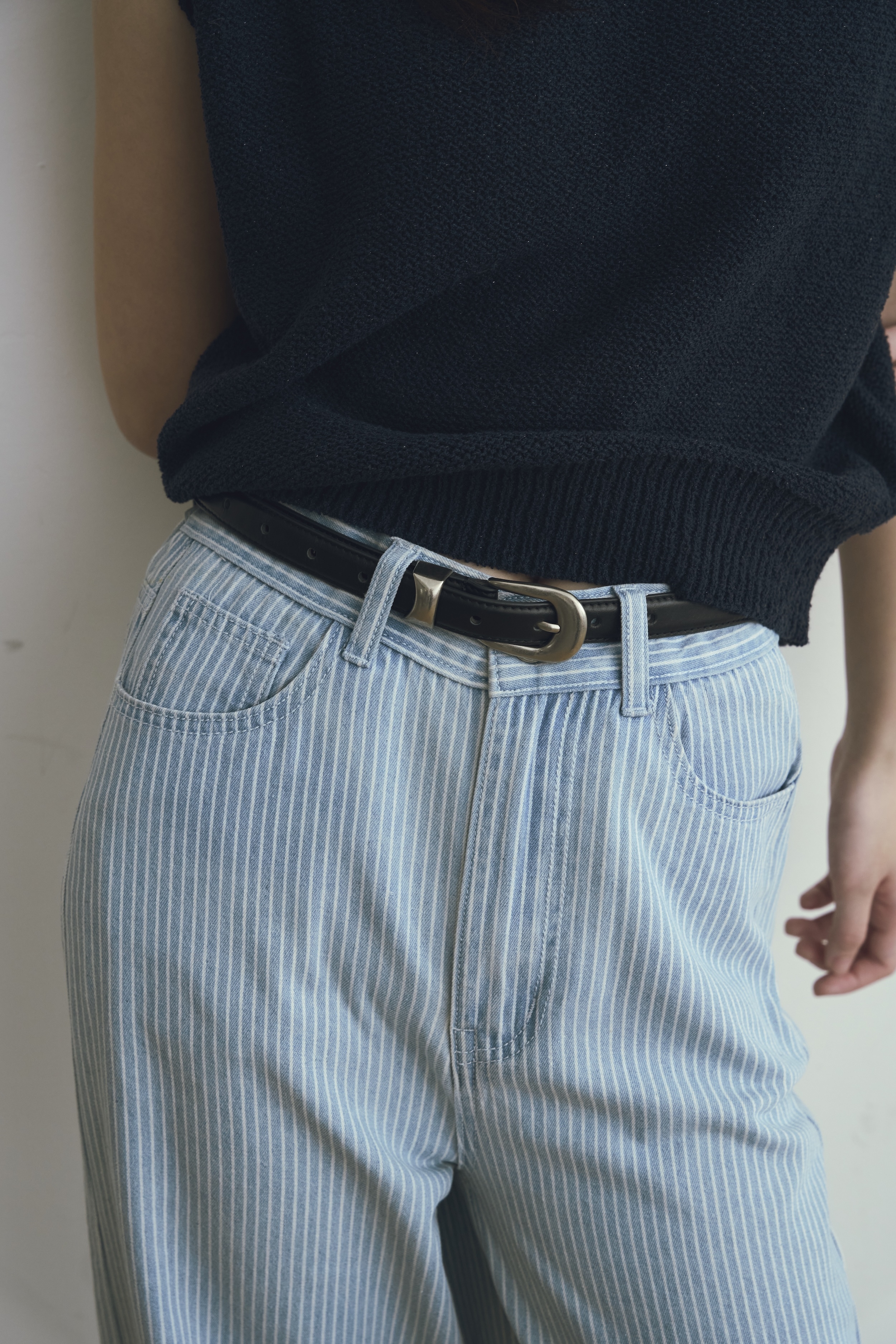 Gmade/零死角收臀直腿報恩褲-淺藍條紋