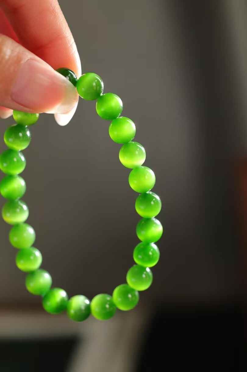 和田玉碧玉陽綠手串,天然和田玉軟玉