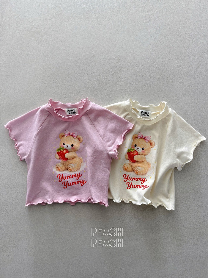 正韓夏PEACHPEACH 兩色捲邊草莓熊上衣