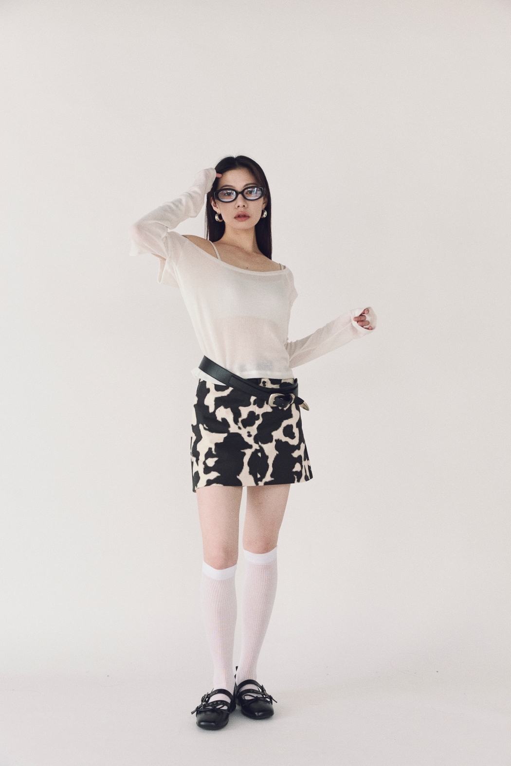 混羊毛可拆袖針織上衣-白