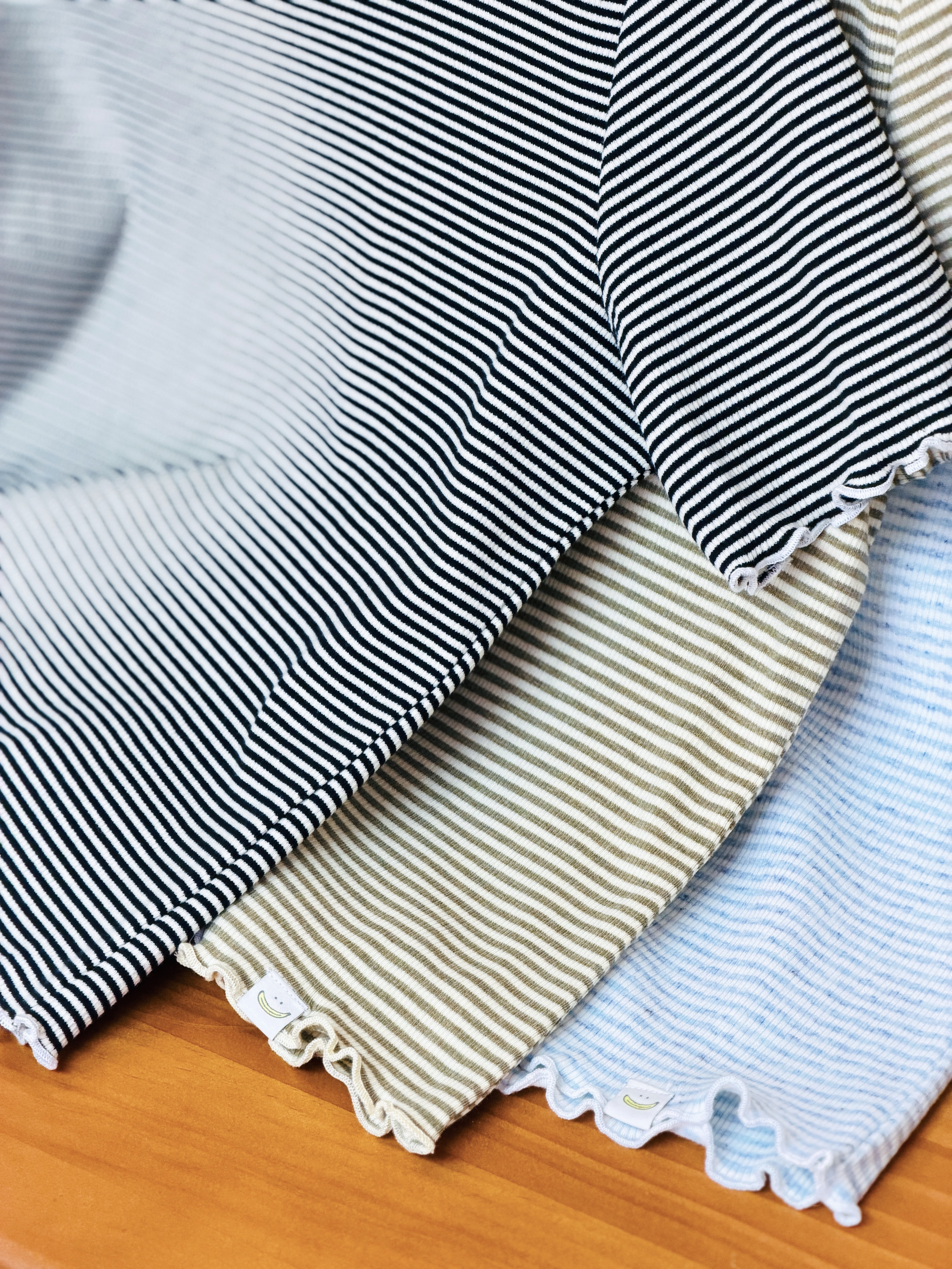 三色 / 間條羅紋短袖滾邊上衣 / Striped Ribbed Lettuce-Edge Short Sleeve Top