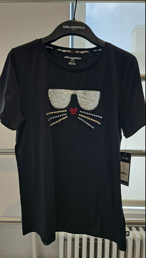 LYS01536 Karl Lagerfeld 亮片眼鏡貓咪短袖Tee XS碼