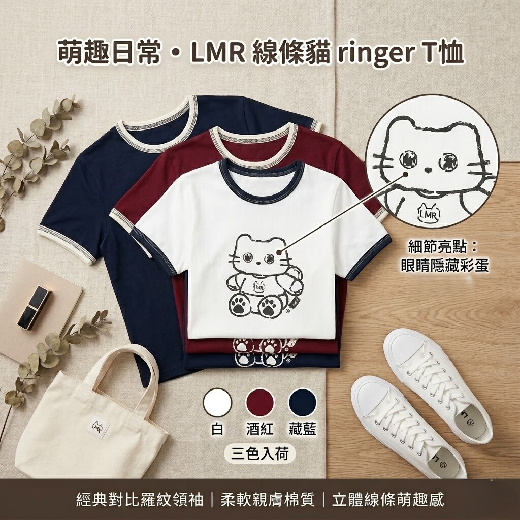 【直播】LMR LX041354 線條貓圖案短袖上衣(BQQTSAM718)