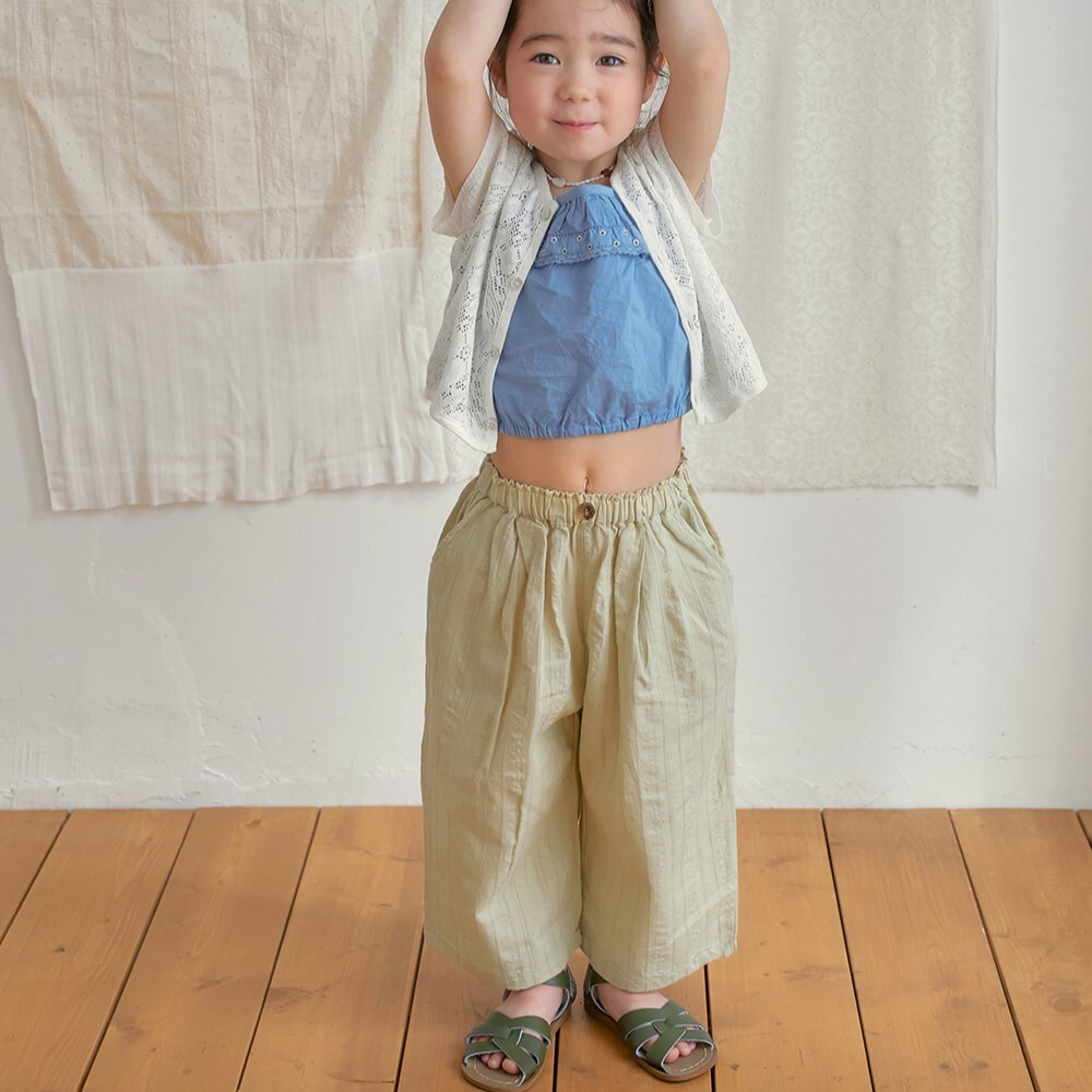 90-130 AM 設計師壓紋寬長褲 2色