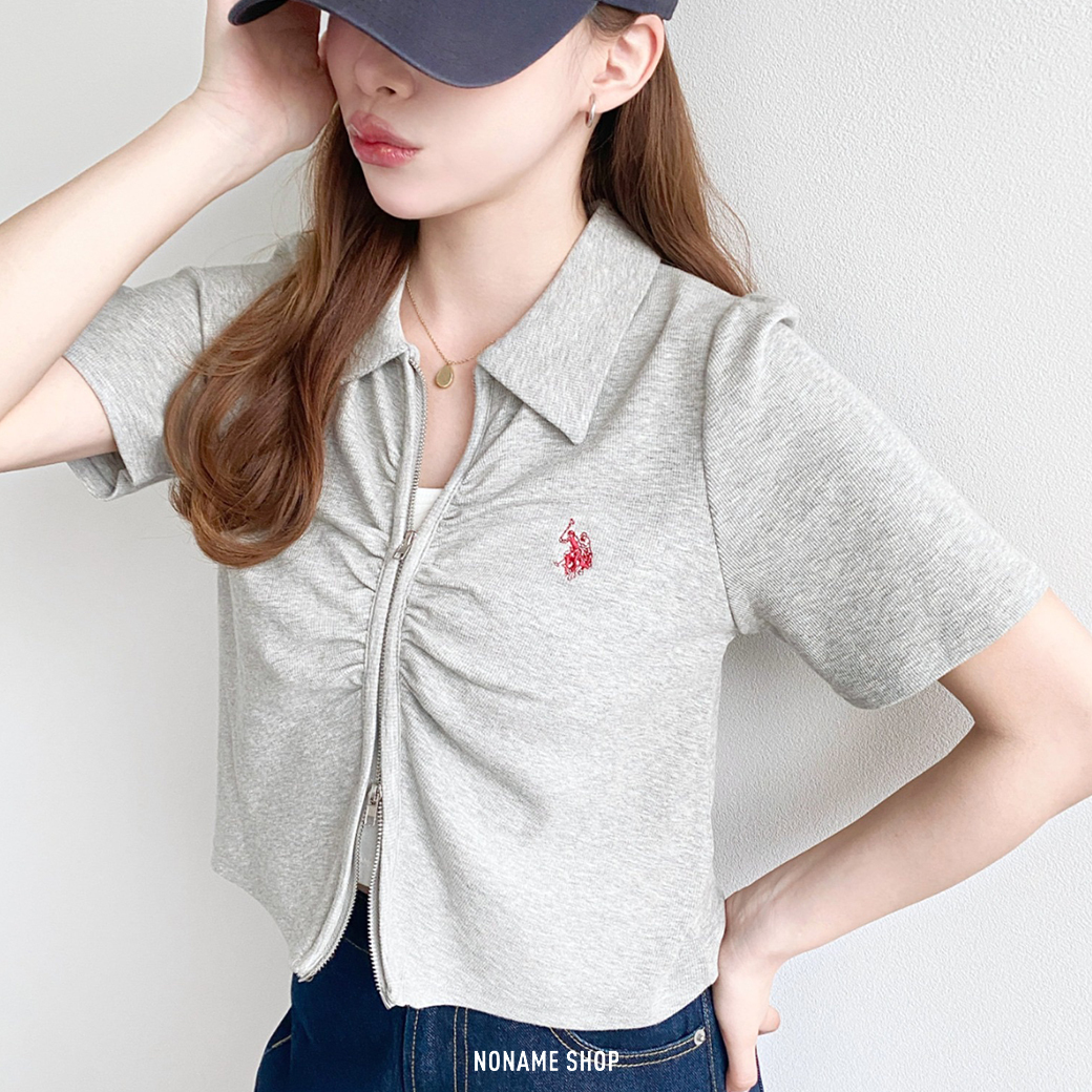 U.S. POLO ASSN. 日系 刺繡 雙拉鍊 皺褶 短袖 四色 (女款)