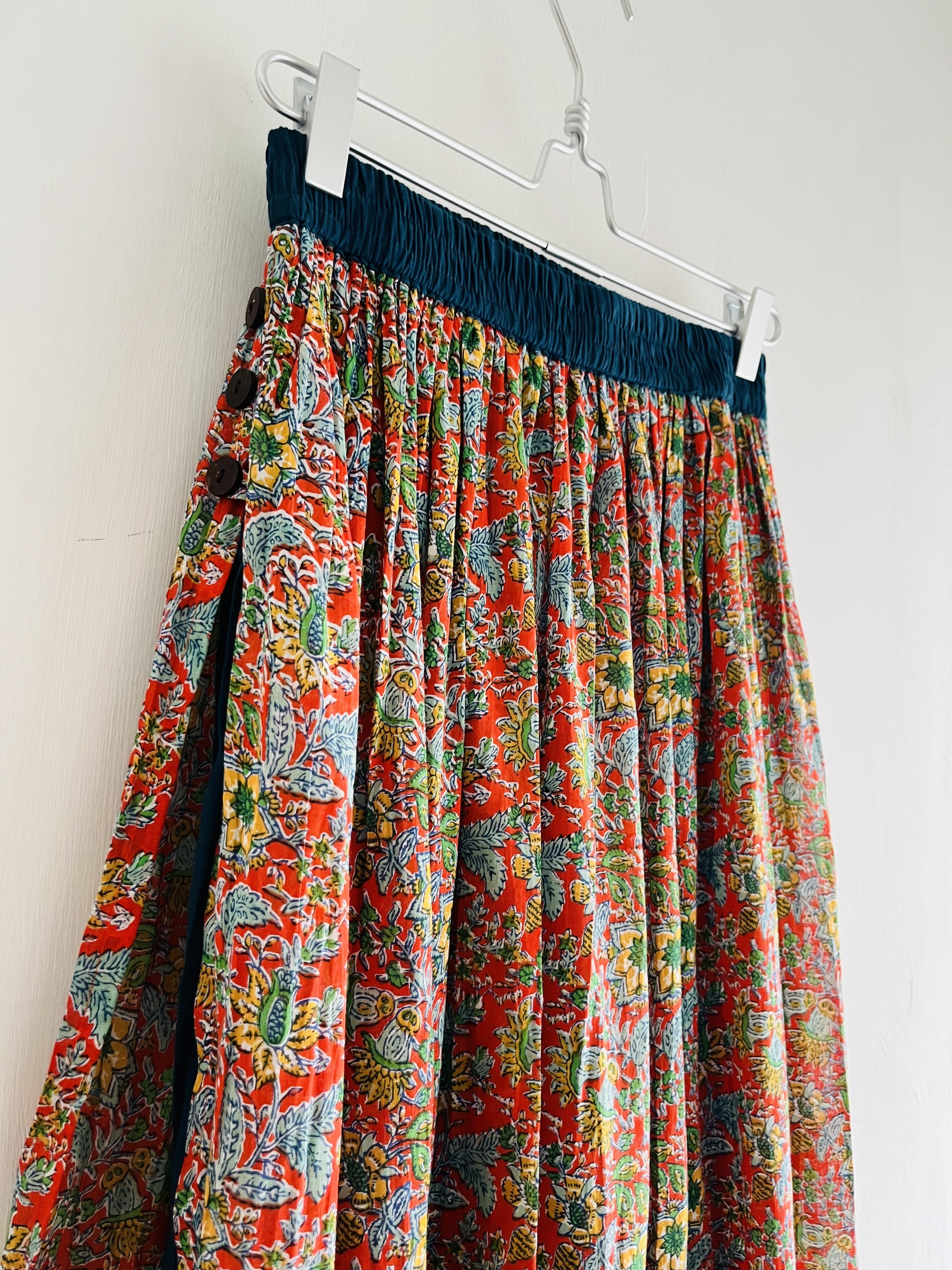 橙紅色花花全橡筋裙褲