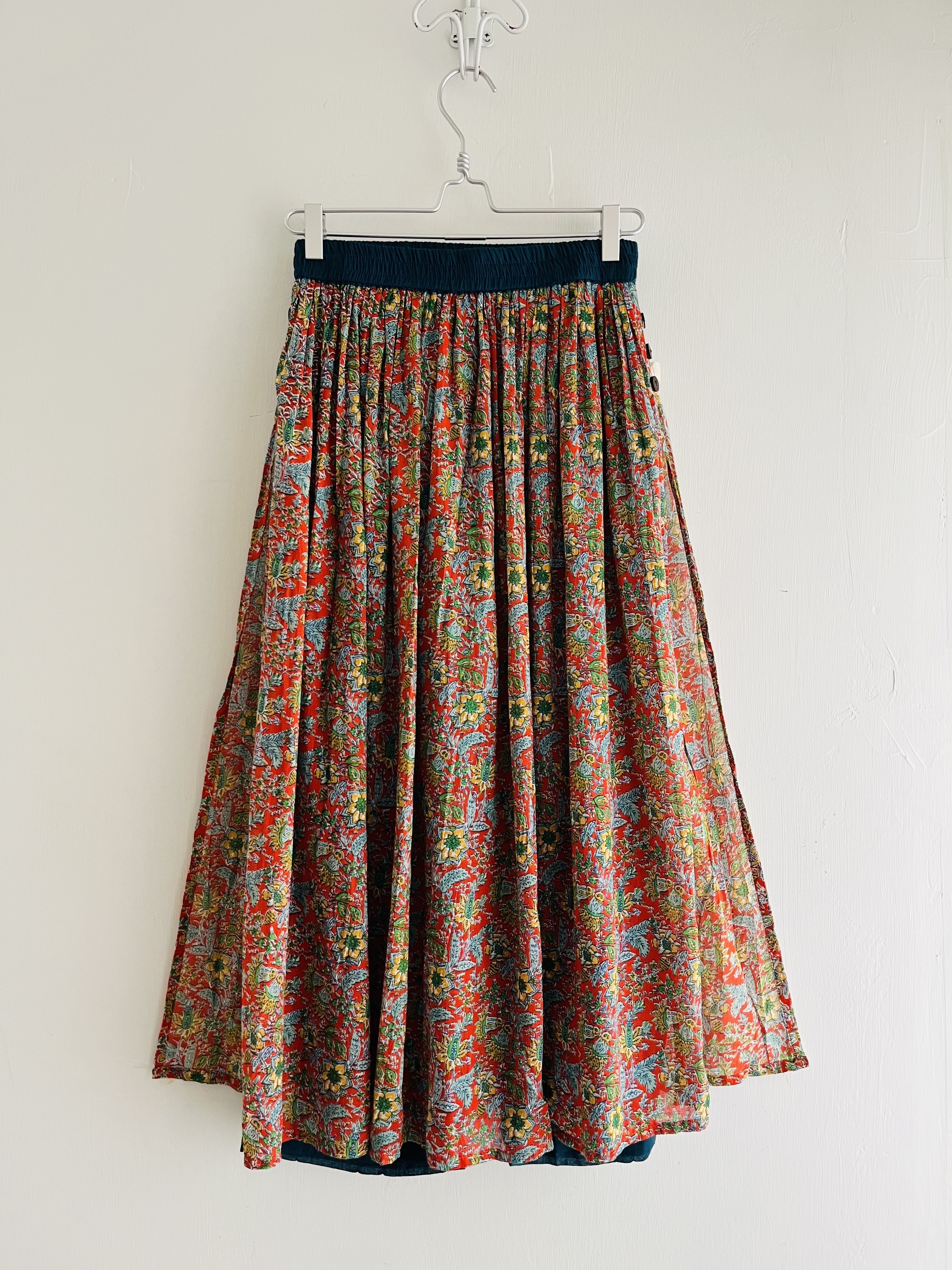 橙紅色花花全橡筋裙褲