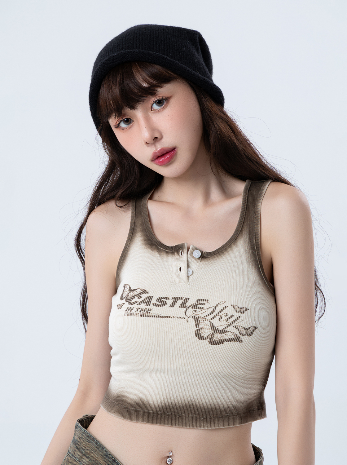 潮流印花漸層無袖上衣