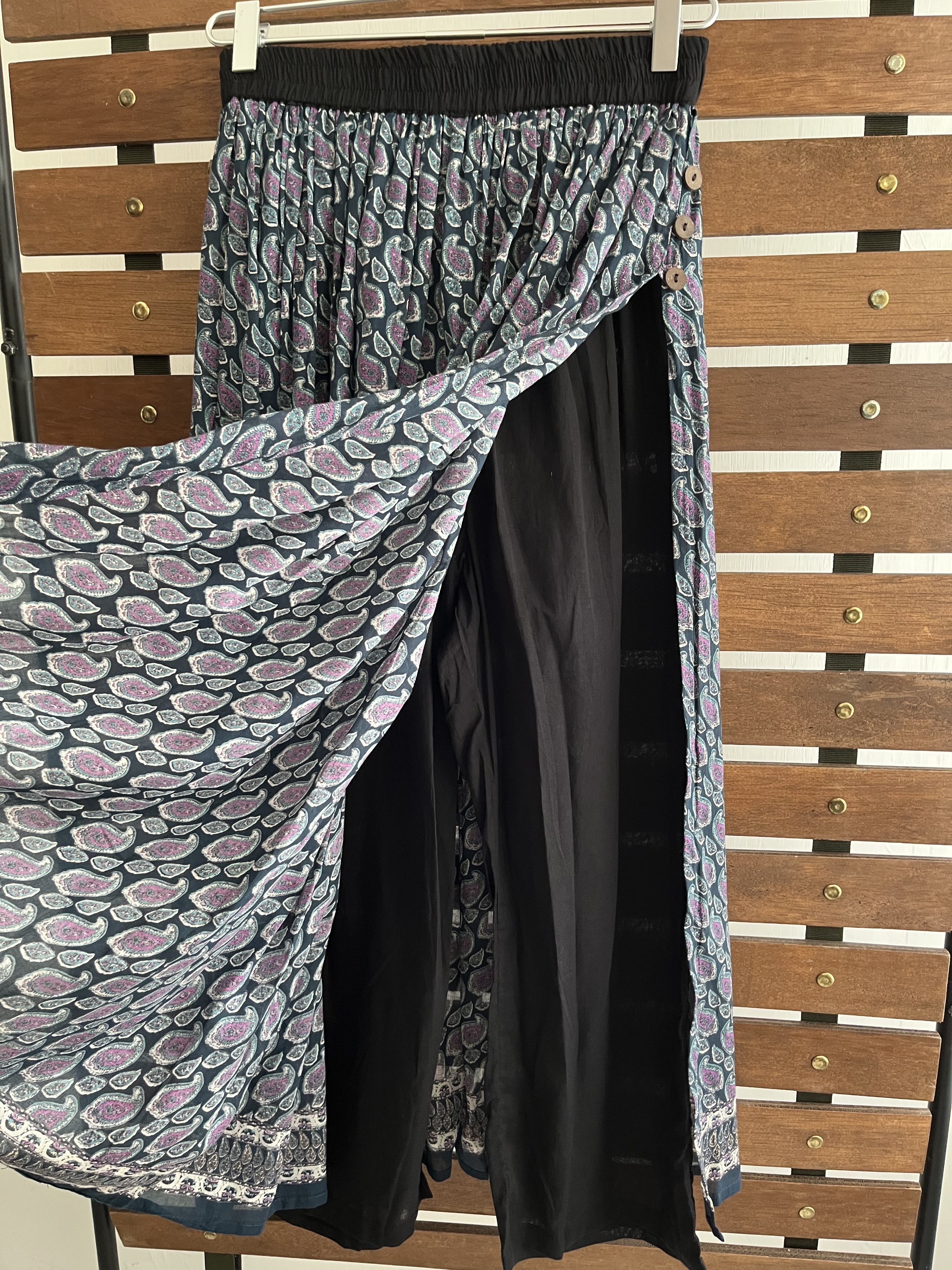 藍色腰果花全橡筋裙褲