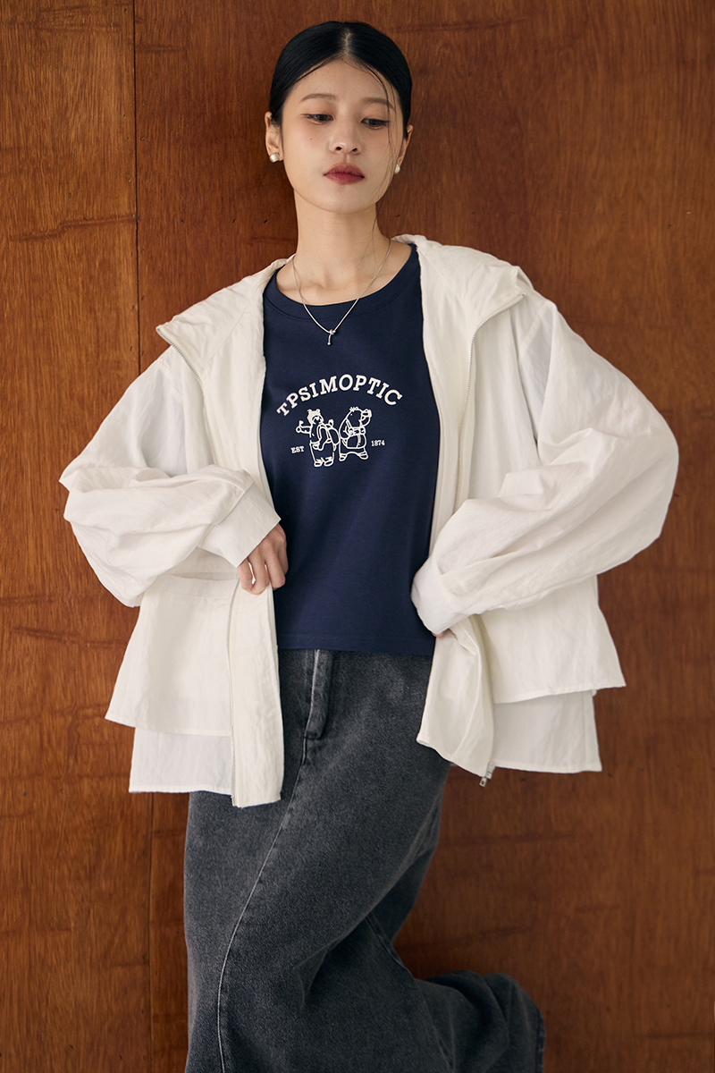 立領連帽假兩件外套