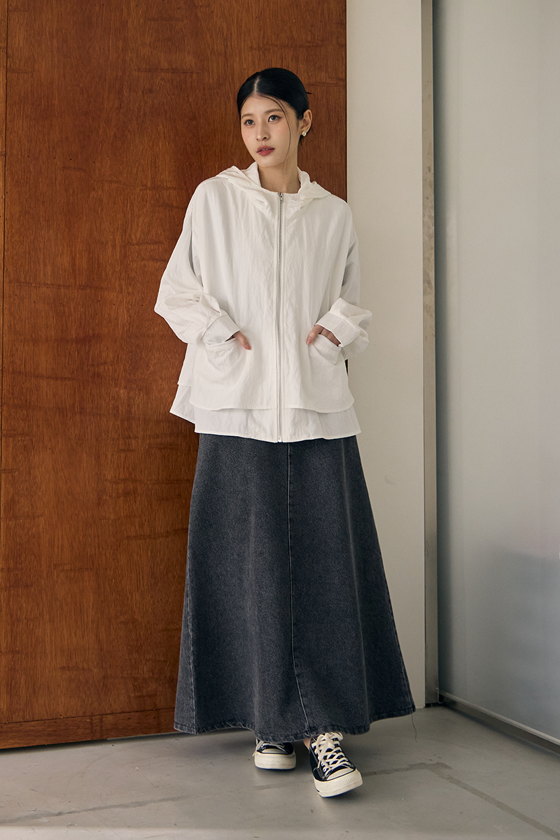 立領連帽假兩件外套