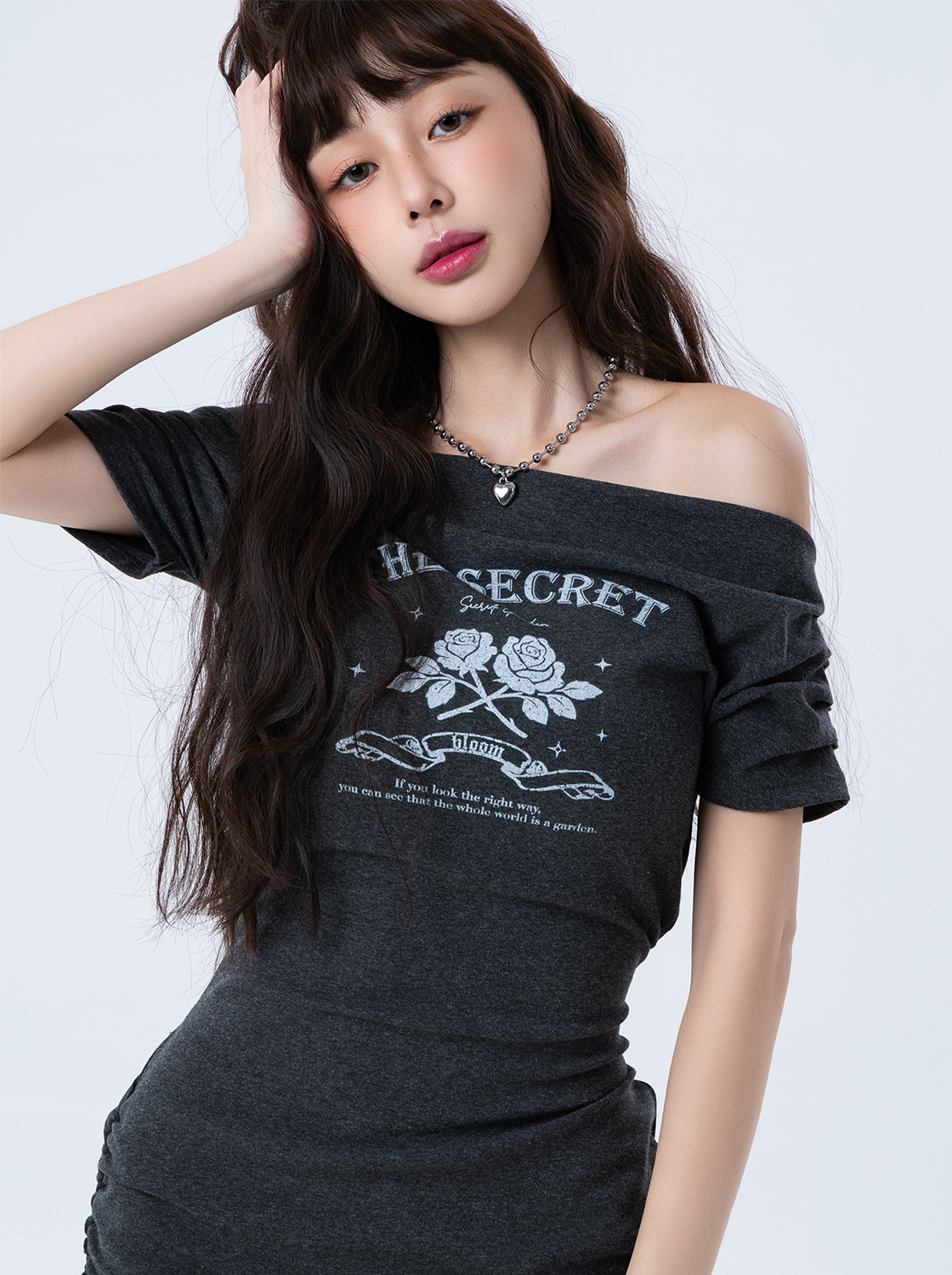 腰綁帶印花短洋裝