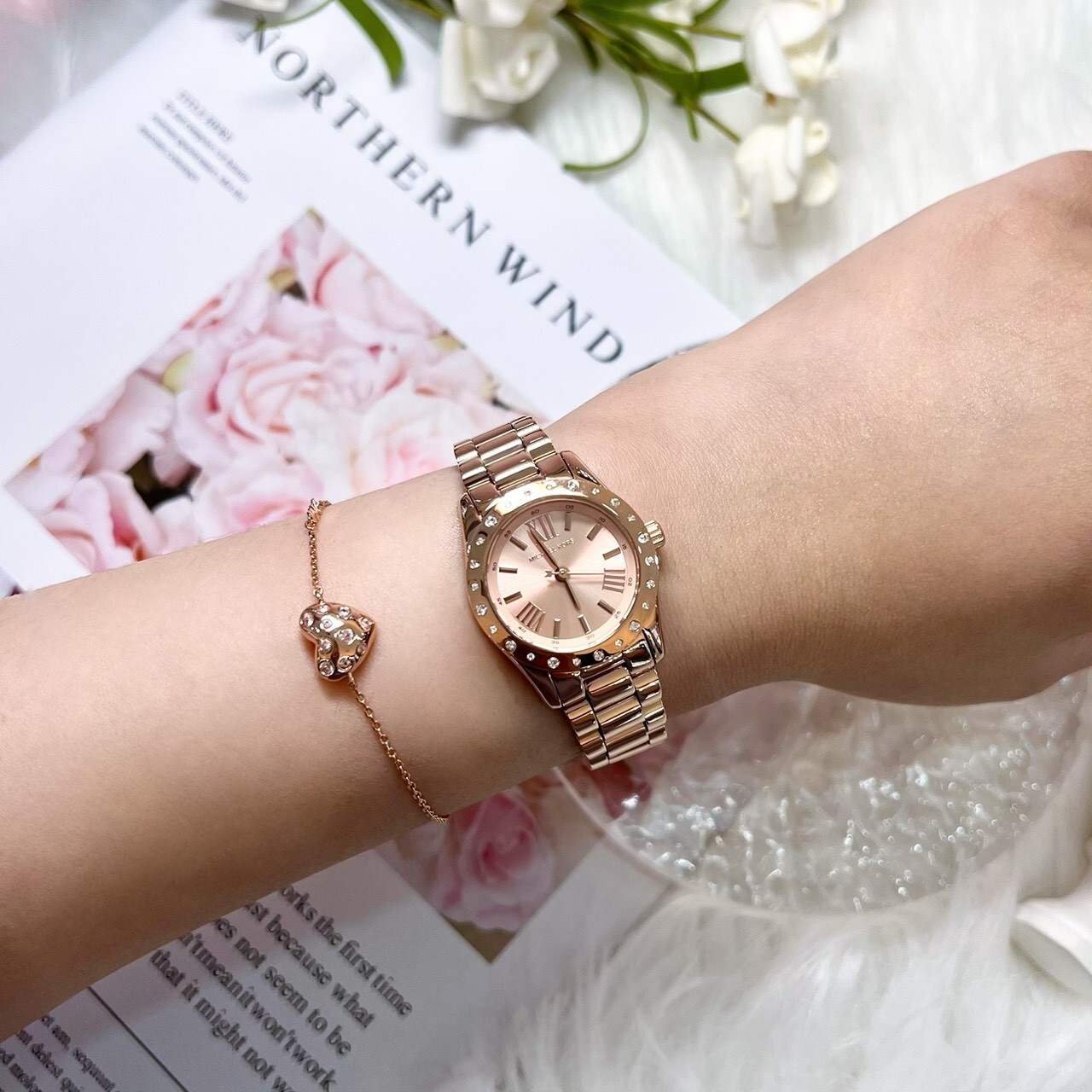 【MICHAEL KORS】 Petite Lexington 時尚晶鑽大三針女錶 手錶手鍊套組MK4994SET 26mm 現代鐘錶