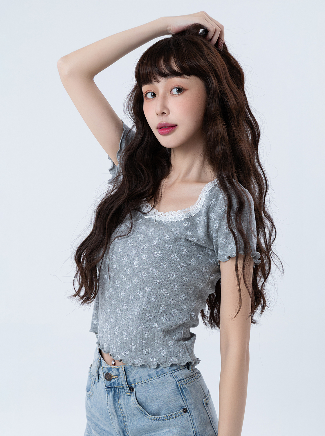 蕾絲領短袖上衣