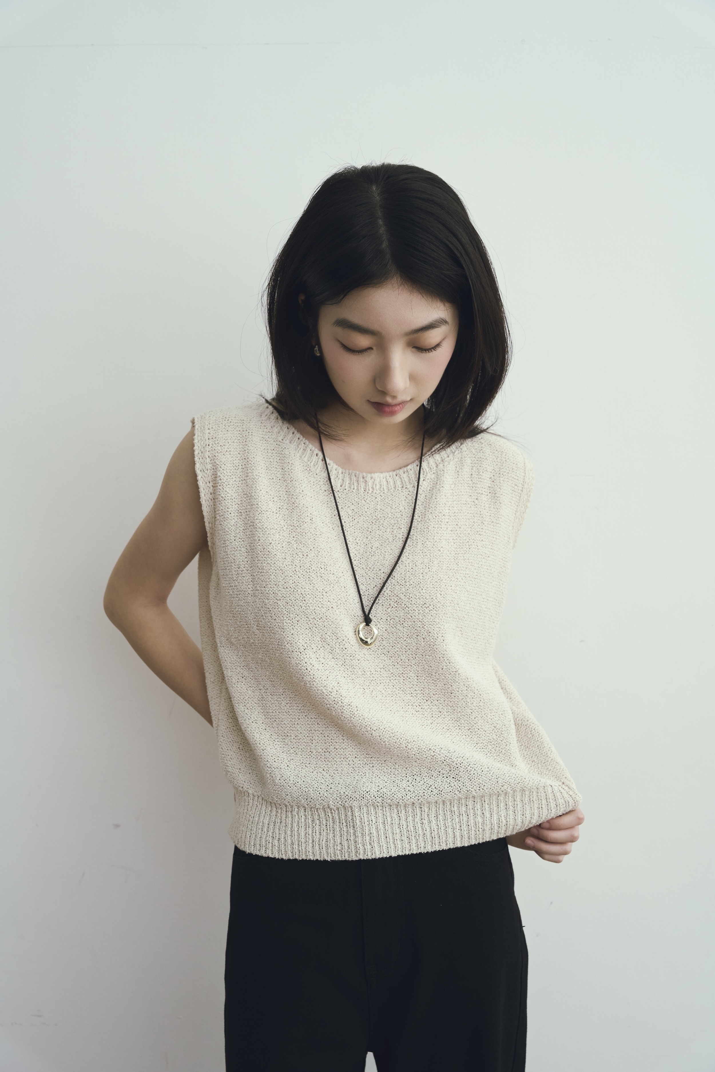 Gmade/細閃涼紗零副乳針織背心-米杏