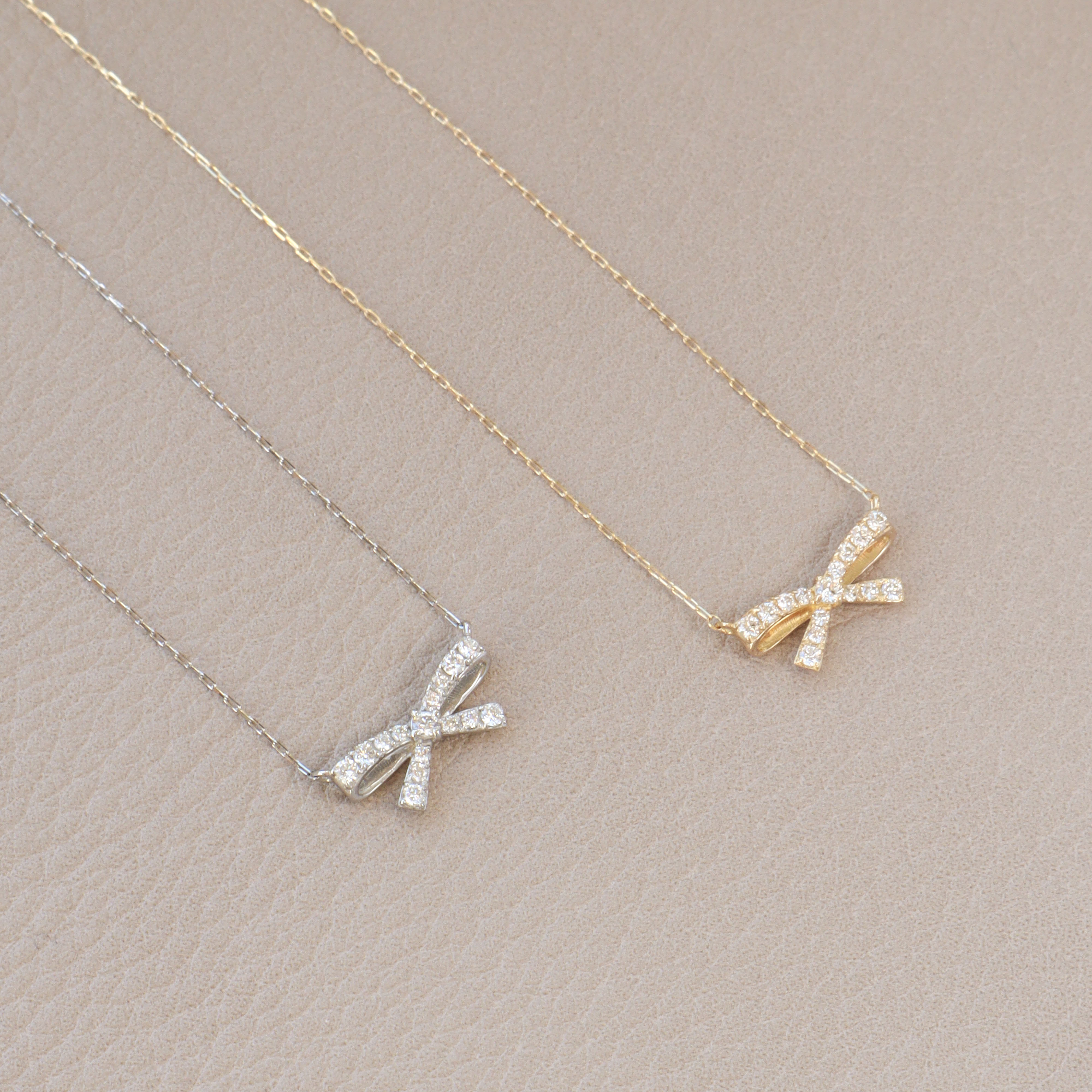 18K、鉑金/真鑽蝴蝶結墜鍊