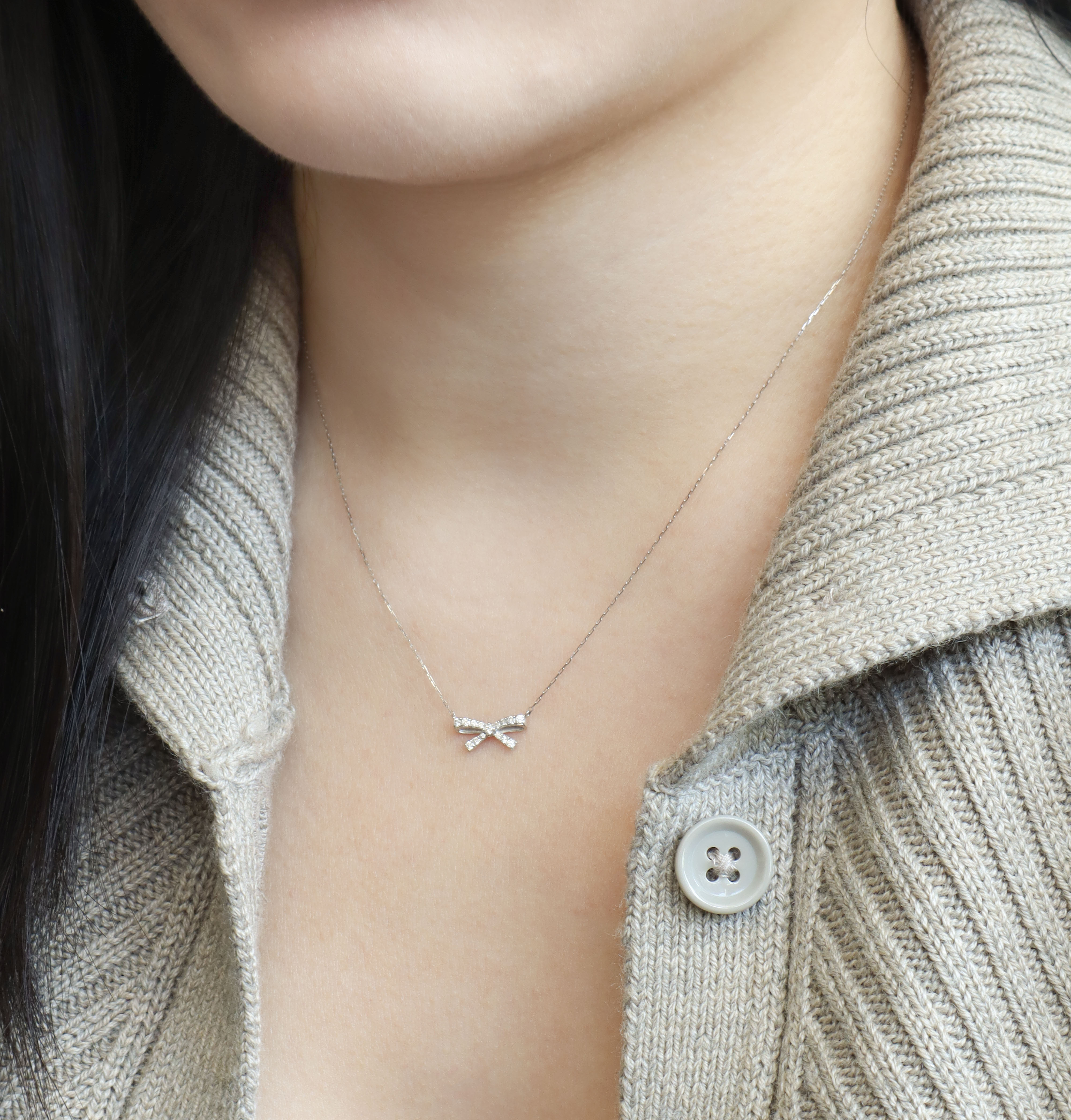 18K、鉑金/真鑽蝴蝶結墜鍊