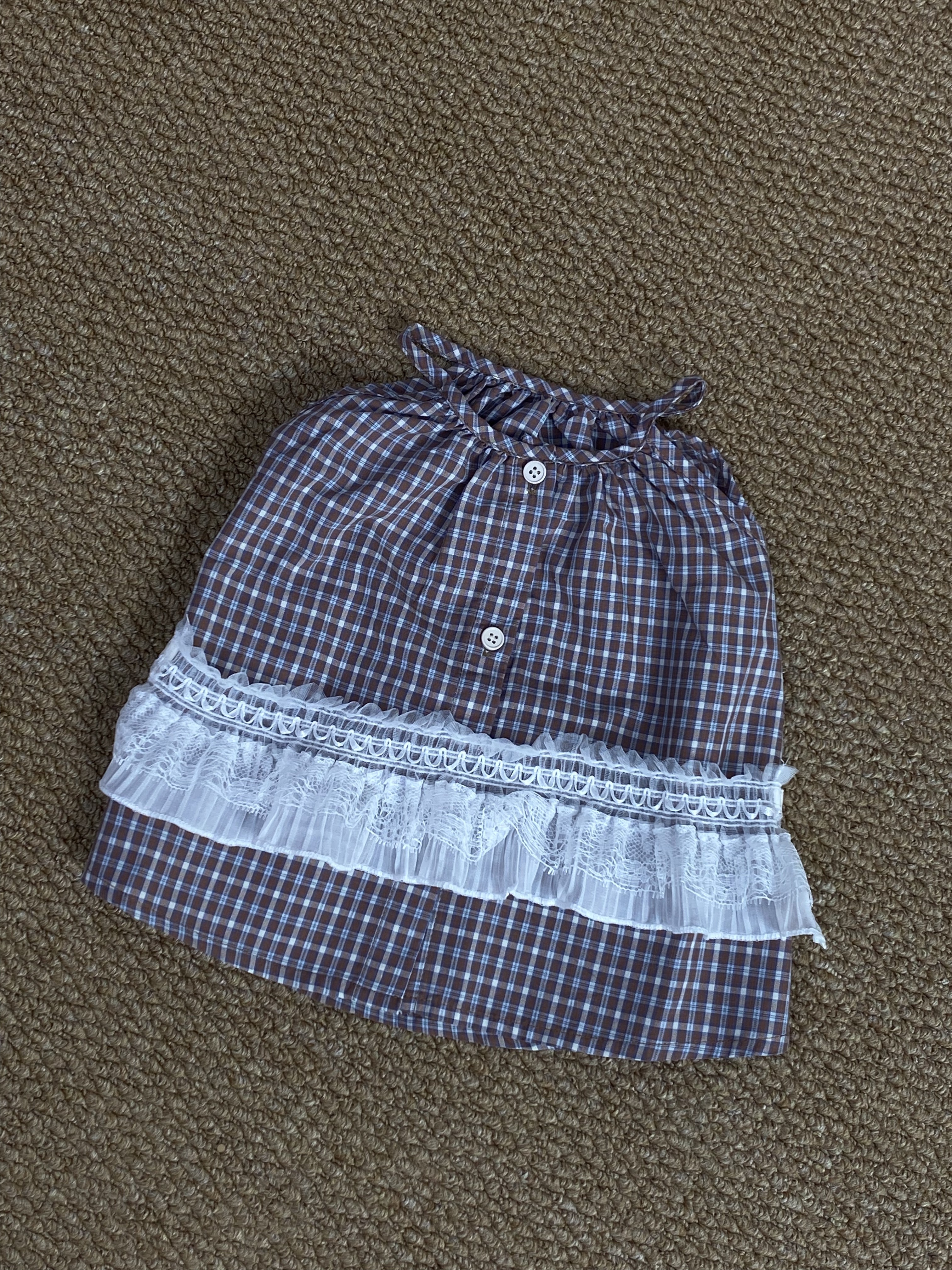 A04854蕾絲綁帶格子上衣