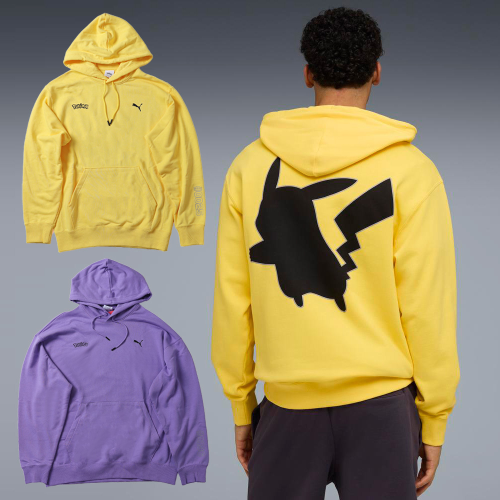 男款 PUMA X POKÉMON RELAXED GRAPHIC HOODIE 黃 紫 皮卡丘 太陽伊布 寶可夢 聯名 寬鬆 圖樣 長厚 連帽 T恤 長T【63491529/63491580】PMPOKÉ