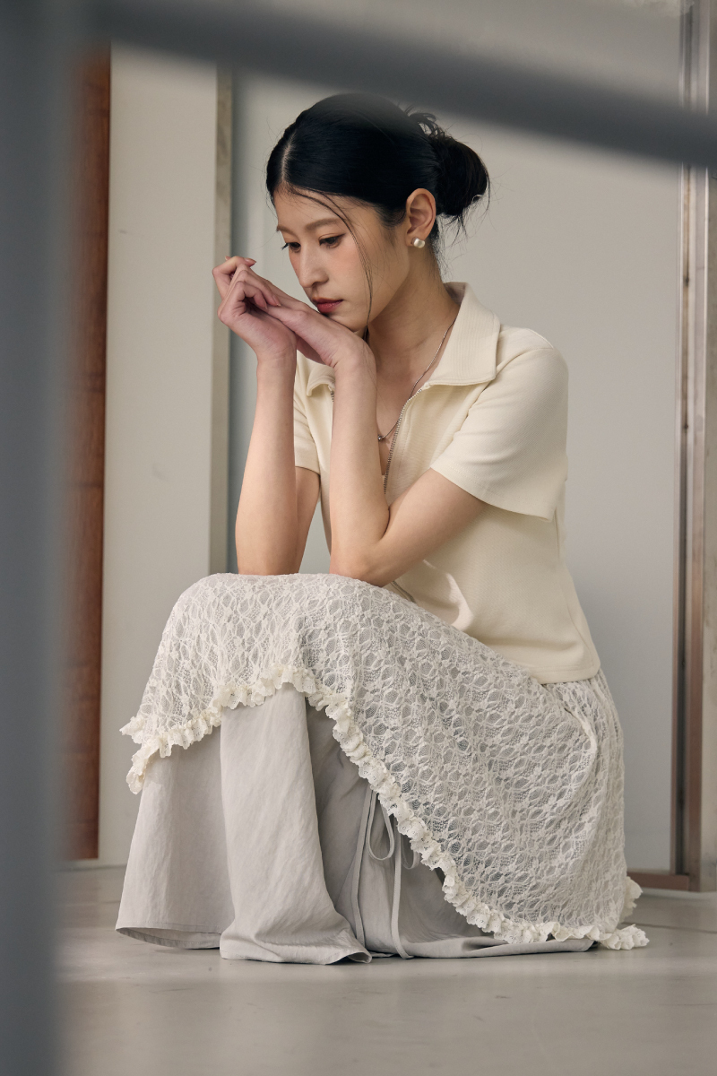 雙頭拉鍊開襟彈力翻領上衣