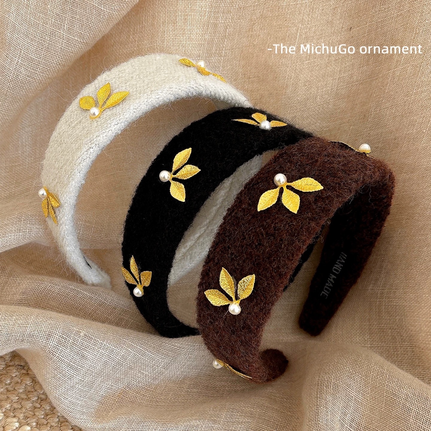 Korean Vintage Gold Leaf Faux Pearl Headband
