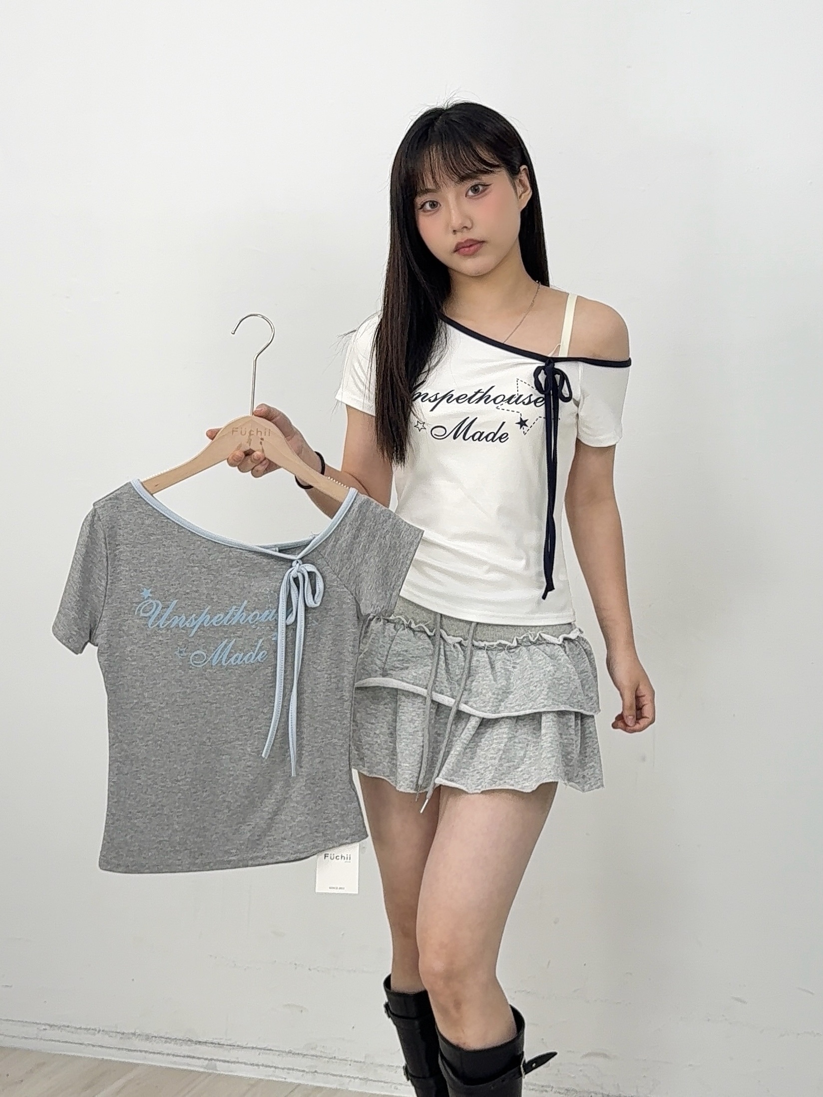 B81甜美蝴蝶結短T