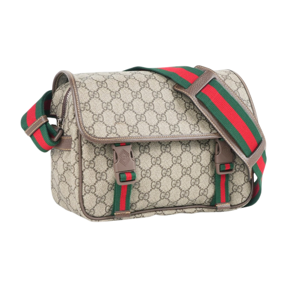 【GUCCI】綠紅雙釦造型翻蓋小款郵差包(米色/烏木色)