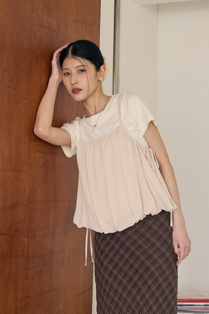 側繫帶氣球罩衫上衣