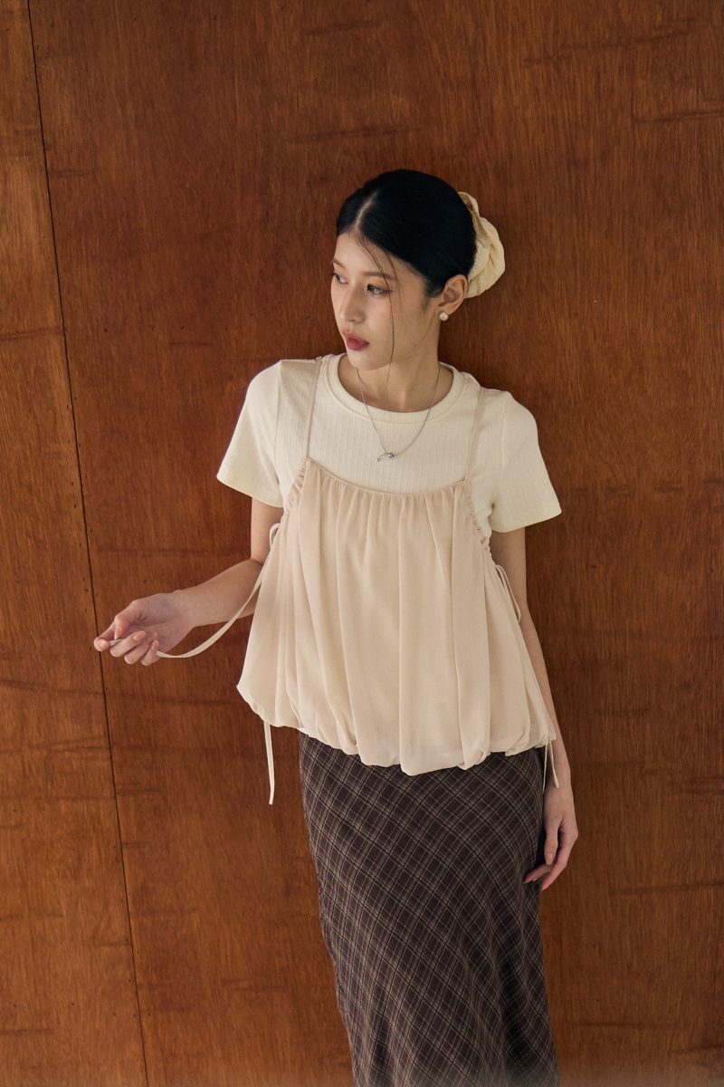 側繫帶氣球罩衫上衣