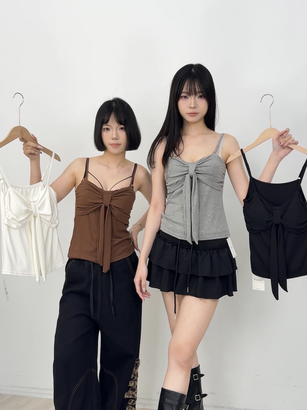 B82甜妹風蝴蝶結吊帶胸墊背心