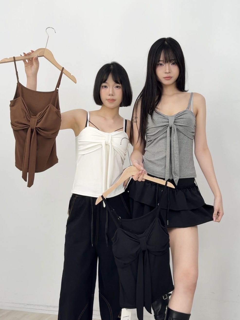 B82甜妹風蝴蝶結吊帶胸墊背心