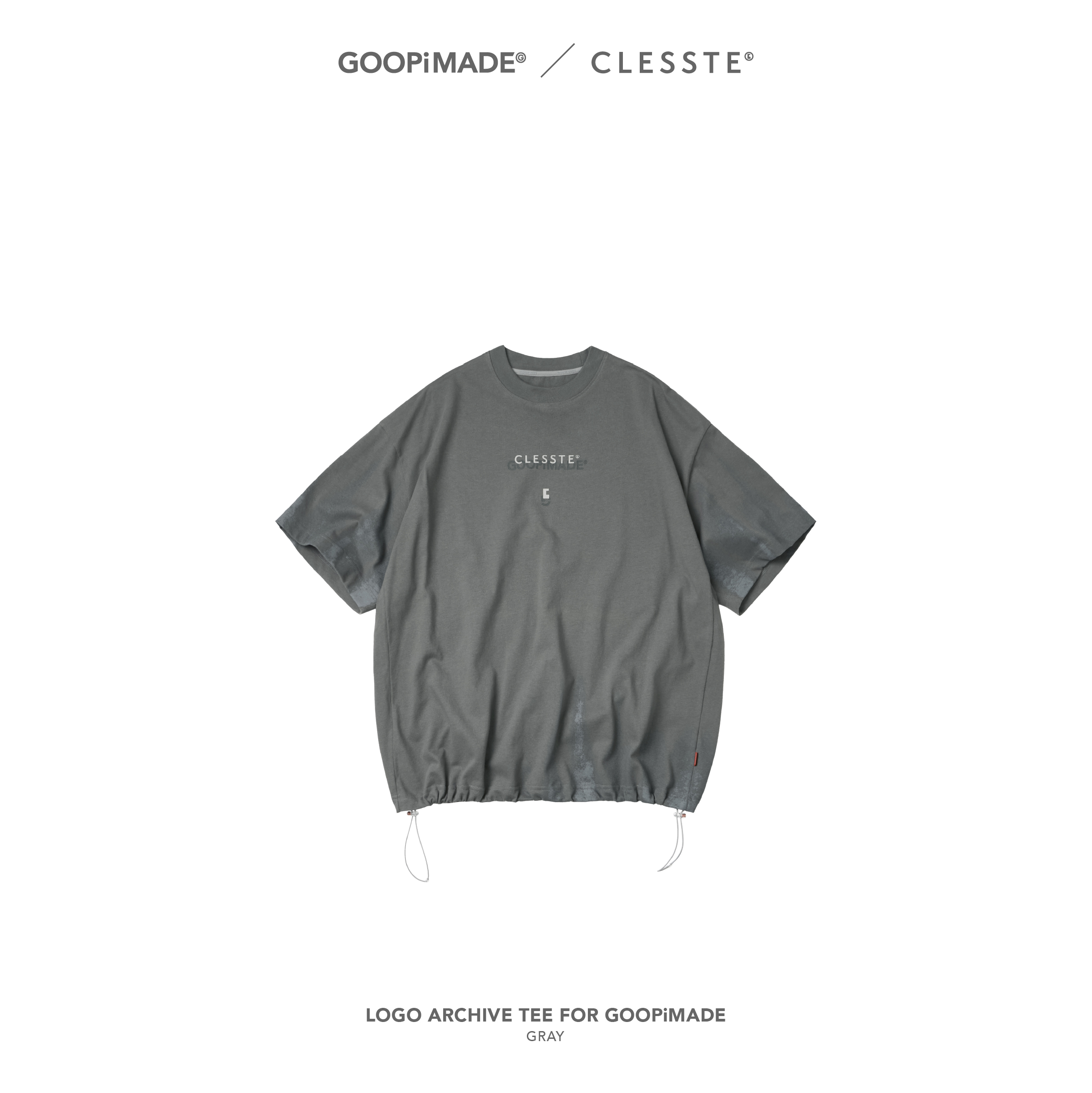 トップス CLESSTE GOOPiMADE LOGO ARCHIVE TEE 1 LOGO ARCHIVE TEE WITH DRAWSTRING FOR GOOPiMADE - GRAY
