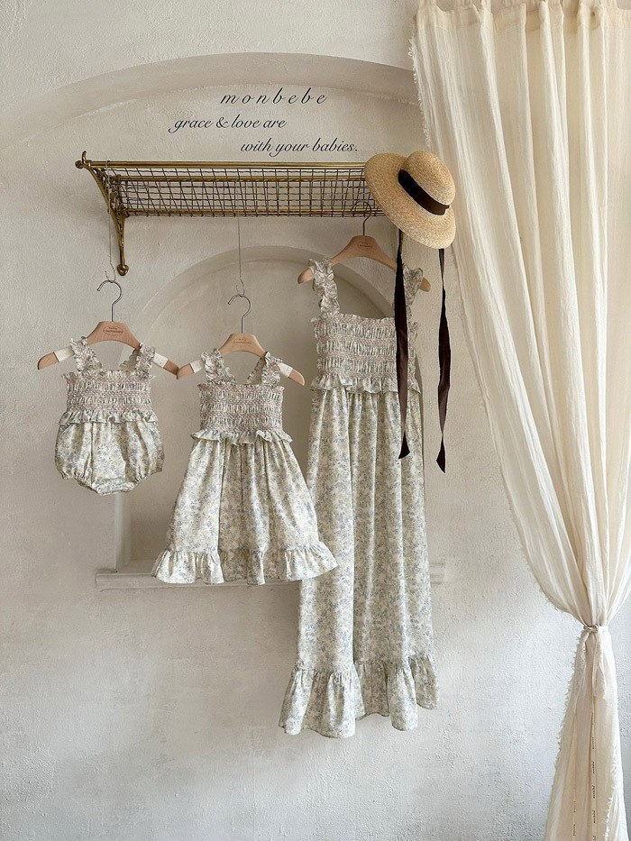 正韓夏Monbebe 親子裝_兩色森林系花朵葉子包屁衣/洋裝