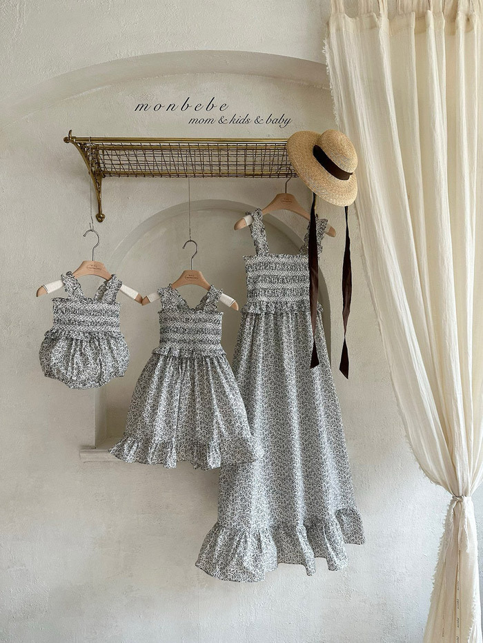 正韓夏Monbebe 親子裝_兩色森林系花朵葉子包屁衣/洋裝