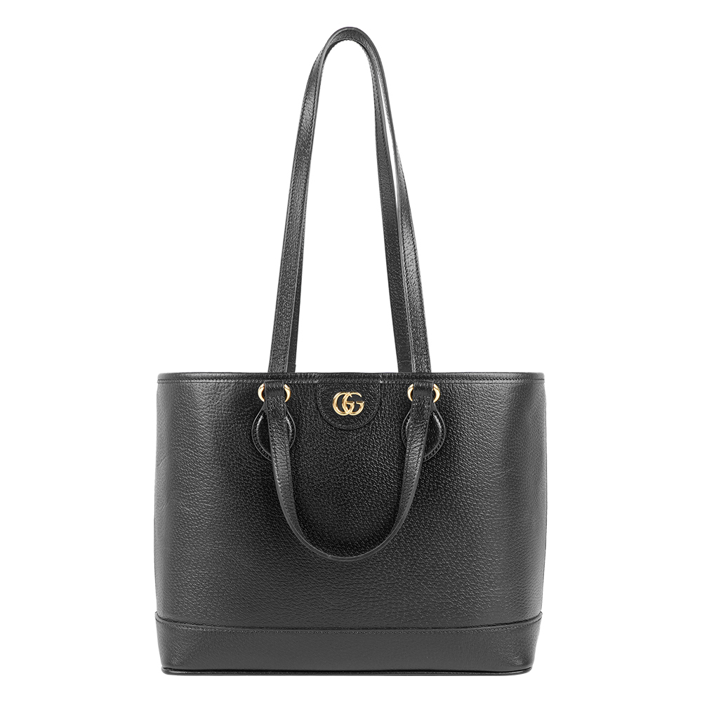 【GUCCI】Ophidia GG 皮革中款手提/肩背二用托特包(黑色)