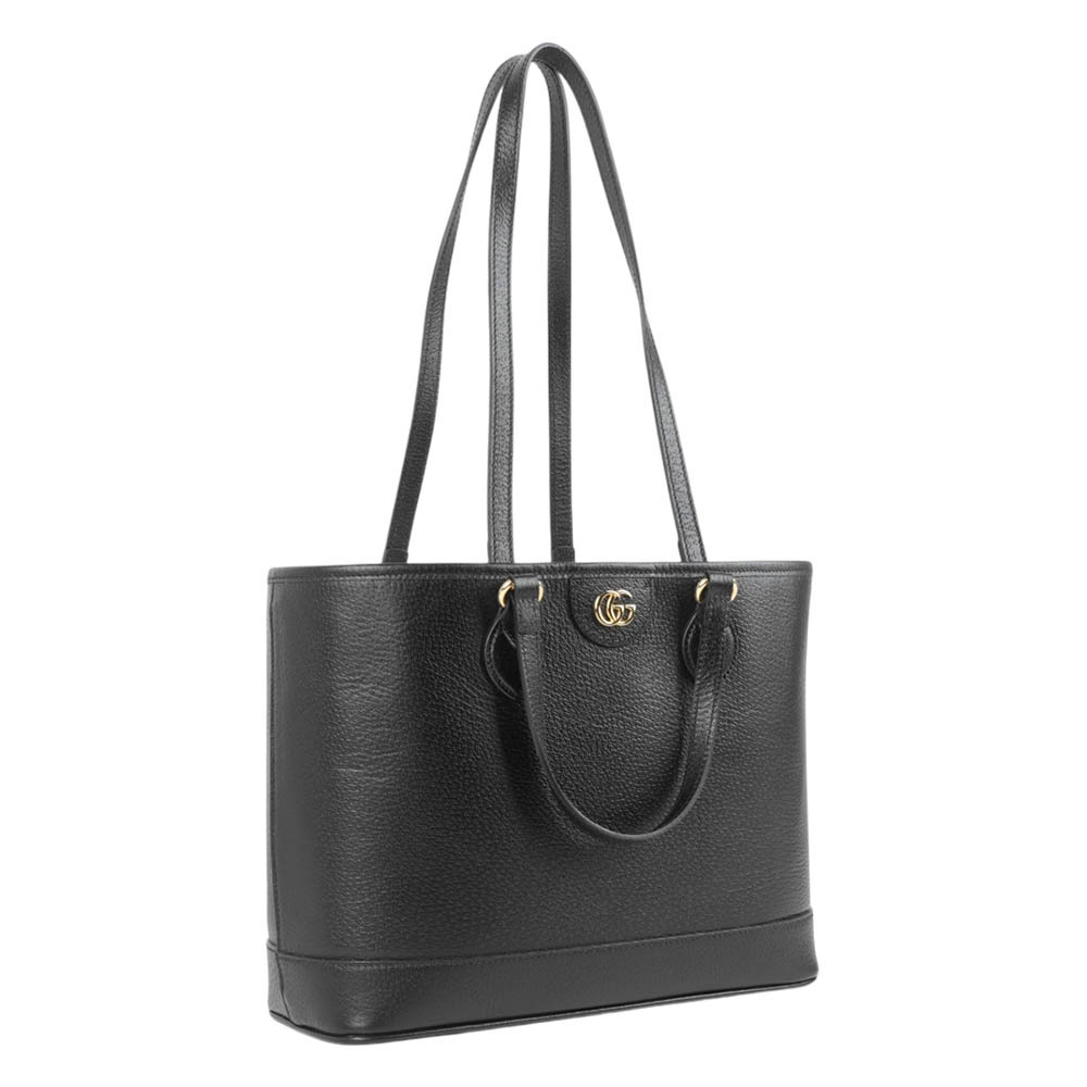 【GUCCI】Ophidia GG 皮革中款手提/肩背二用托特包(黑色)