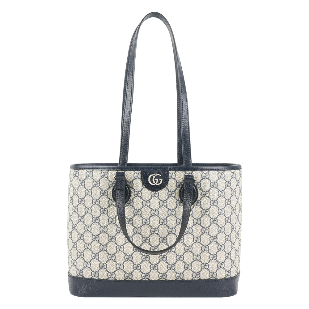 【GUCCI】Ophidia GG 塗層帆布中款手提/肩背二用托特包(黑藍色)
