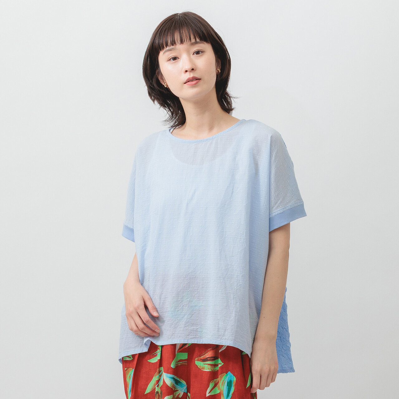 MMO 圓點圖案提花 x 泡泡紗 TOP