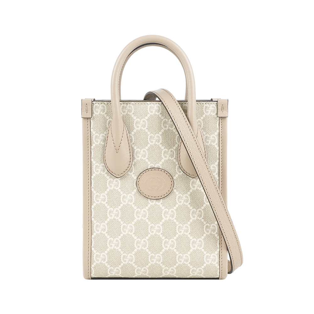 【GUCCI】Interlocking G 迷你手提/斜背托特包(燕麥色)