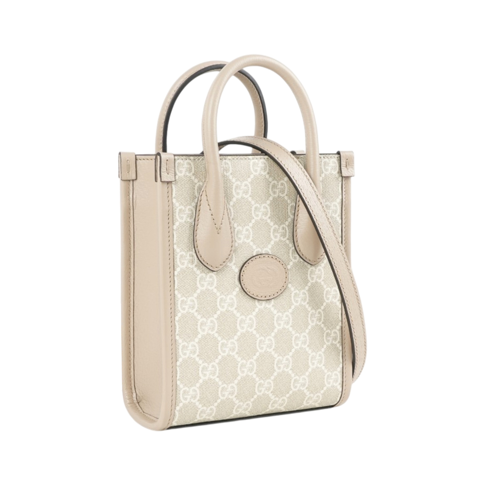 【GUCCI】Interlocking G 迷你手提/斜背托特包(燕麥色)