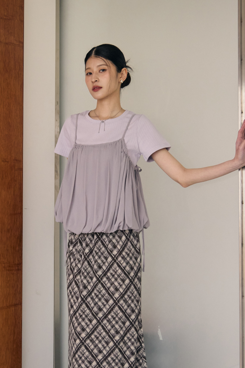 側繫帶氣球罩衫上衣