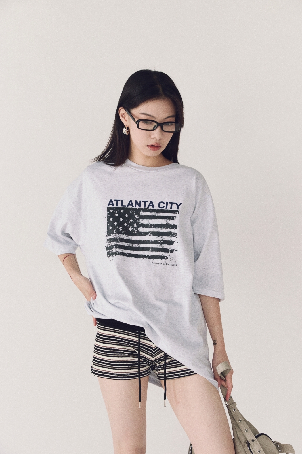 國旗印刷短踢-淺灰